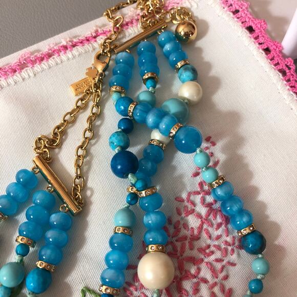 KATE SPADE Turquoise Blue Triple Strand Necklace Azure Allure, NEW - Picture 4 of 11